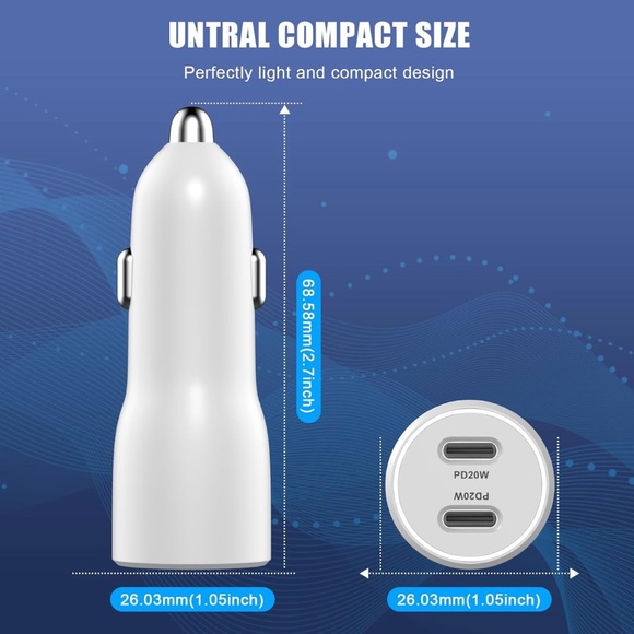 NIB iPhone 15 Pro Max Car Charger, 2 Pack 40W Dual USB C with Cables - Picture 4 of 7